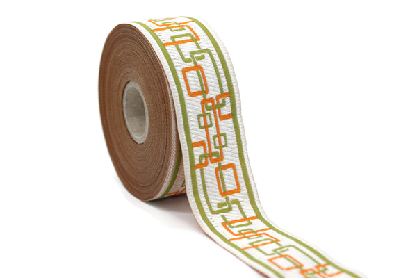 35 mm Orange/Green New Age jacquard Ribbons (1.37 inches) Sewing Crafts, ribbon trim,  jacquard trim, craft supplies, collar supply, CNK07