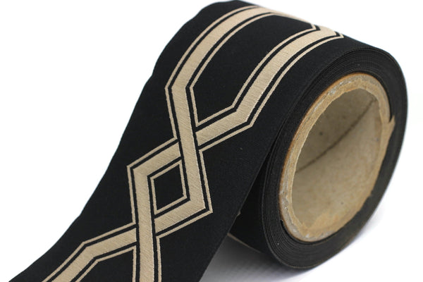 68 mm Black-Gold Embroidered Ribbons (2.67 inch), Jacquard Trims, Sewing Trim, drapery trim, Curtain trims, trim for drapery, 178 V8