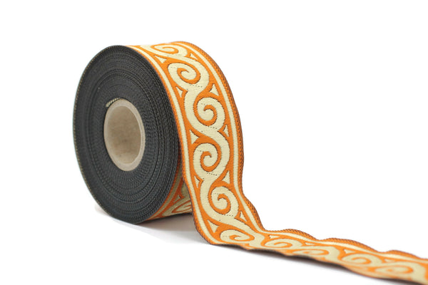 35 mm Orange Elegance Jacquard trim (1.37 inches), Jacquard ribbons, woven trim, jacquard trims, sewing tirim, trimming, 35061