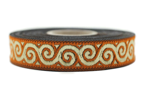 16 mm Orange Jacquard ribbons (0.62 inches, Elegance Jacquard trim, Sewing, Jacquard ribbons, Trim, woven ribbons, dog collars, 16061