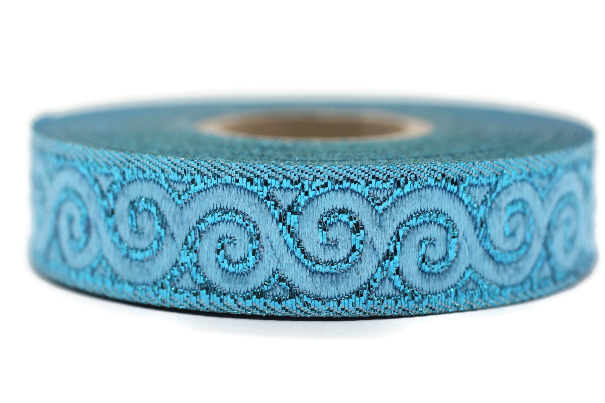 16 mm Metalic Blue Jacquard ribbons (0.62 inch, Elegance Jacquard trim, Sewing, Jacquard ribbons, Trim, woven ribbons, dog collars, 16061