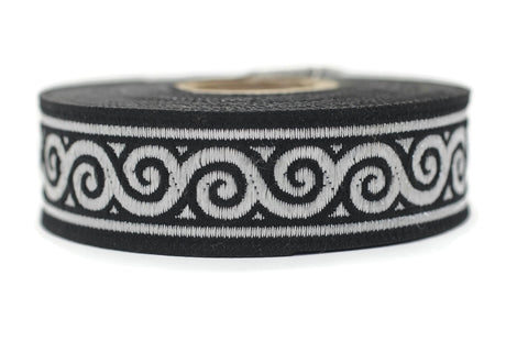 22 mm Silver/Black Jacquard ribbons (0.86 inches, elegance Jacquard trim, Sewing trim, woven ribbons, dog collars, embroidered ribbon, 22061