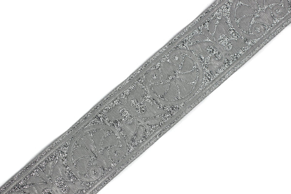 35mm Metallic Silver Palm Trees Jacquard Ribbon 1.37 inch | Sewing trim | Embroidered Bordure for Embellishment Craft Home Decor 35058