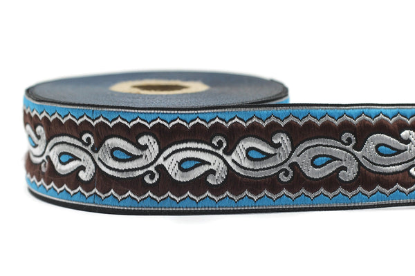 35 mm Blue Dokkalfar Motive Jacquard Ribbon 1.37 (inch) | Upholstery Fabric | Embroidered Woven Ribbon Trim | Drapery Making 35911