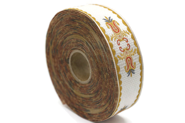 27 mm Two Pineapples 1.06 (inch) | Jacquard Trim | Embroidered Woven Ribbon | Jacquard Ribbon | Sewing Trim | 27mm Wide