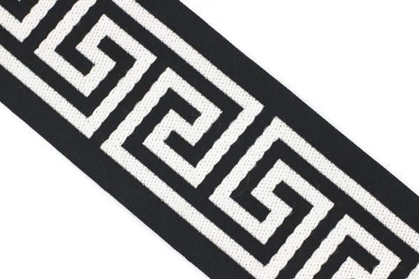 68 mm Black Greek Key Ribbon Trim (2.67 inch), Jacquard Trims for your Drapes, Curtains, Drapery Banding, Drapery Trim Tape V9 176