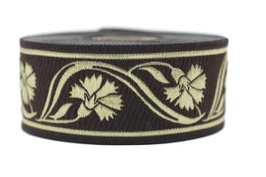 35 mm Brown/Gold Floral ribbon 1.37 (inch) | Celtic Ribbon | Embroidered Clover Ribbon | Jacquard Ribbon | 35mm Wide | 35070
