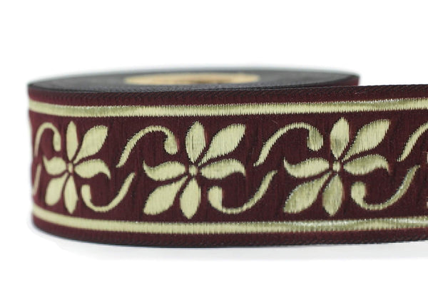 35 mm Claret Red/Gold Celtic Violet Jacquard Ribbon (1.37 inches), Celtic Tapestry, Jacquard trim, Drapery Trim, Upholstery Fabric 35084