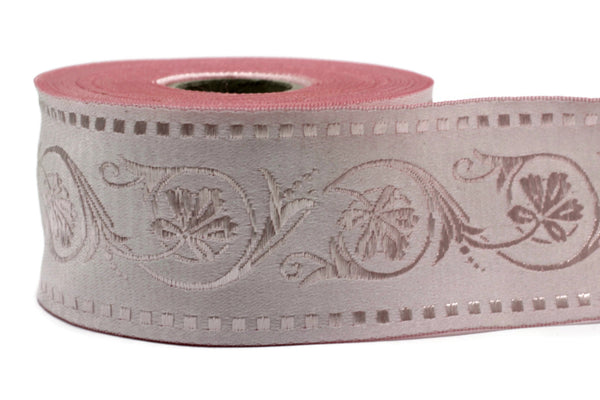 50 mm Pink Wildflower ribbon, Jacquard Trims (1.96 inches), Vintage Ribbons, Decorative Ribbons, Sewing Trim, Trimming, CNK08