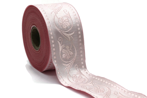 50 mm Pink Wildflower ribbon, Jacquard Trims (1.96 inches), Vintage Ribbons, Decorative Ribbons, Sewing Trim, Trimming, CNK08