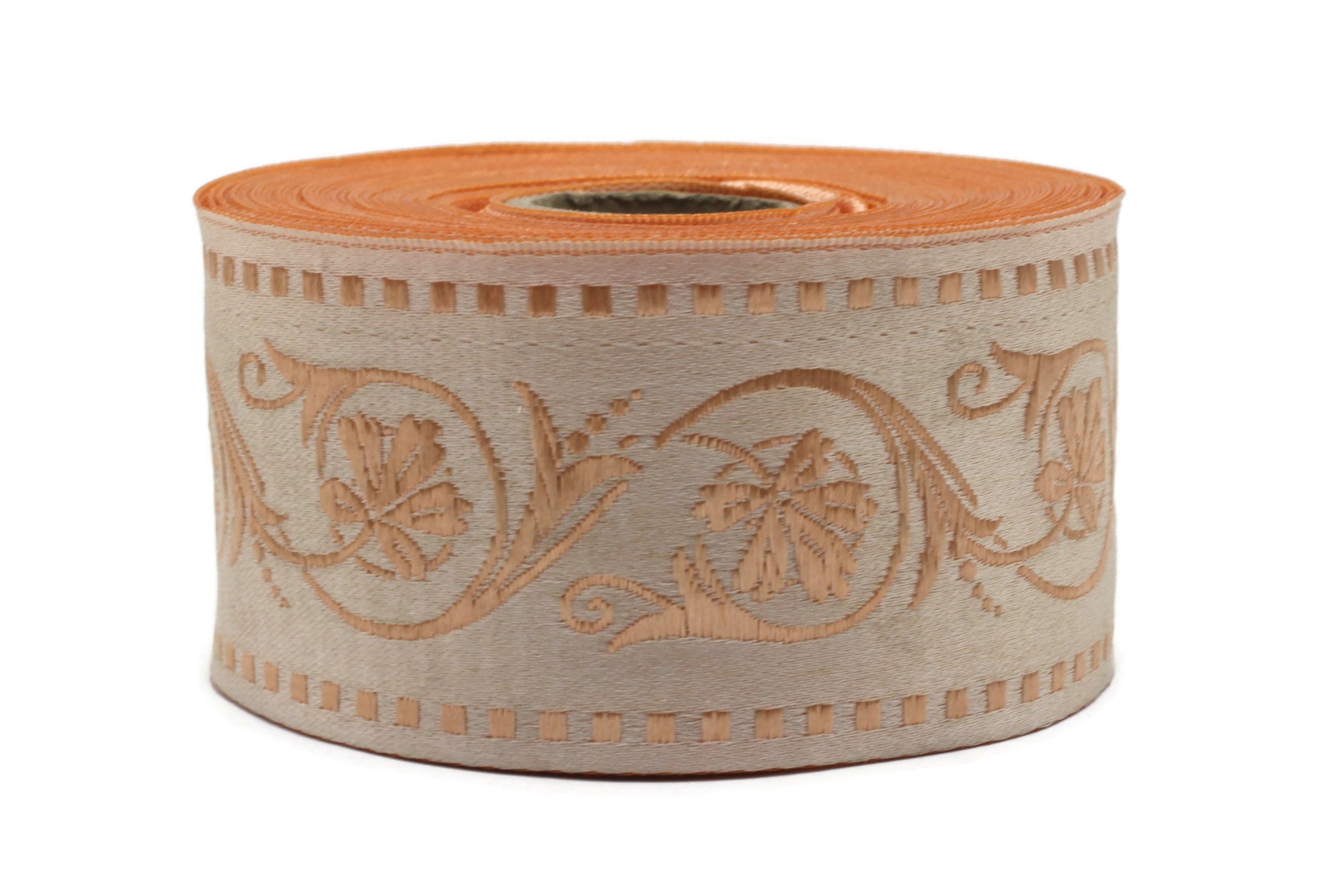 50 mm Pale Orange Wildflower ribbon, Jacquard Trims (1.96 inches), Vintage Ribbons, Decorative Ribbons, Sewing Trim, Trimming, CNK08