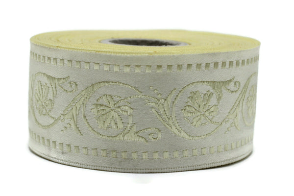 35 mm Beige Wildflower ribbon, Jacquard Trims (1.37 inches), Vintage Ribbons, Decorative Ribbons, Sewing Trim, Trimming, CNK08