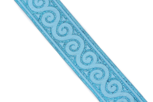 35 mm Metalic Blue Elegance Jacquard trim (1.37 inches), Jacquard ribbons, woven trim, jacquard trims, sewing tirim, trimming, 35061