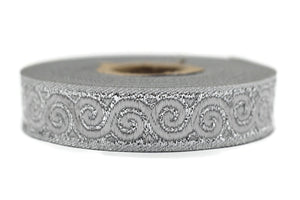 16 mm Grey&Silver Jacquard ribbons (0.62 inches, Elegance Jacquard trim, Sewing, Jacquard Trim, woven ribbons, dog collars, 16061