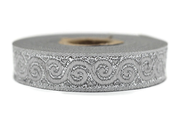 16 mm Grey&Silver Jacquard ribbons (0.62 inches, Elegance Jacquard trim, Sewing, Jacquard Trim, woven ribbons, dog collars, 16061