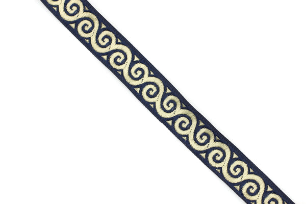 16 mm Blue Jacquard ribbons (0.62 inches, Elegance Jacquard trim, Sewing, Jacquard ribbons, Trim, woven ribbons, dog collars, 16061