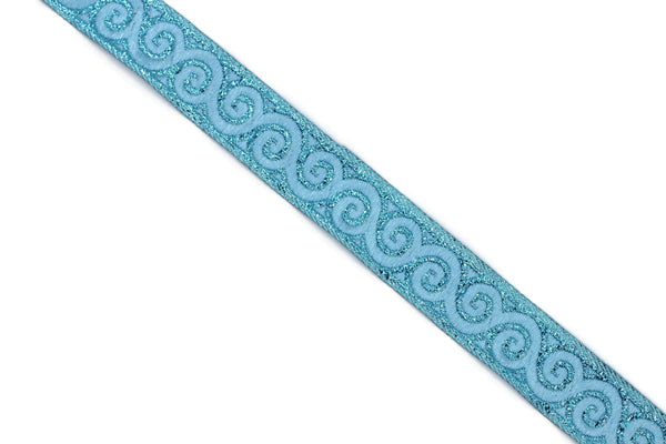 16 mm Metalic Blue Jacquard ribbons (0.62 inch, Elegance Jacquard trim, Sewing, Jacquard ribbons, Trim, woven ribbons, dog collars, 16061