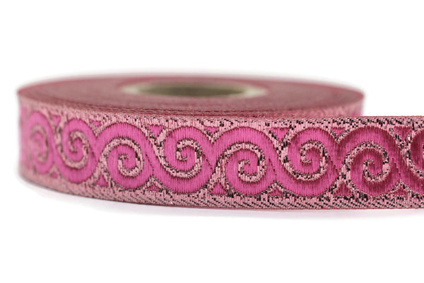 16 mm Metalic Pink Jacquard ribbons (0.62 inch, Elegance Jacquard trim, Sewing, Jacquard ribbons, Trim, woven ribbons, dog collars, 16061