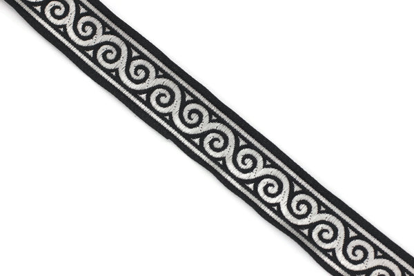 22 mm Silver/Black Jacquard ribbons (0.86 inches, elegance Jacquard trim, Sewing trim, woven ribbons, dog collars, embroidered ribbon, 22061
