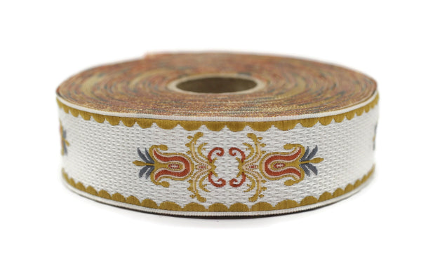 27 mm Two Pineapples 1.06 (inch) | Jacquard Trim | Embroidered Woven Ribbon | Jacquard Ribbon | Sewing Trim | 27mm Wide