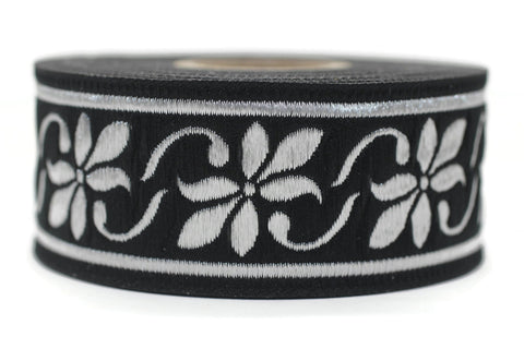 35 mm Black/Silver Celtic Violet Jacquard Ribbon (1.37 inches), Celtic Tapestry, Jacquard trim, Drapery Trim, Upholstery Fabric 35084