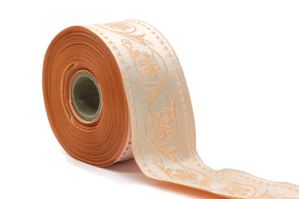 50 mm Pale Orange Wildflower ribbon, Jacquard Trims (1.96 inches), Vintage Ribbons, Decorative Ribbons, Sewing Trim, Trimming, CNK08