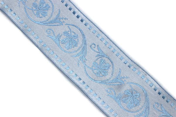 50 mm Blue Wildflower ribbon, Jacquard Trims (1.96 inches), Vintage Ribbons, Decorative Ribbons, Sewing Trim, Trimming, CNK08