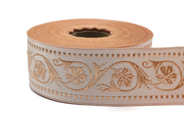 35 mm Pale Orange Wildflower ribbon, Jacquard Trims (1.37 inches), Vintage Ribbons, Decorative Ribbons, Sewing Trim, Trimming, CNK08