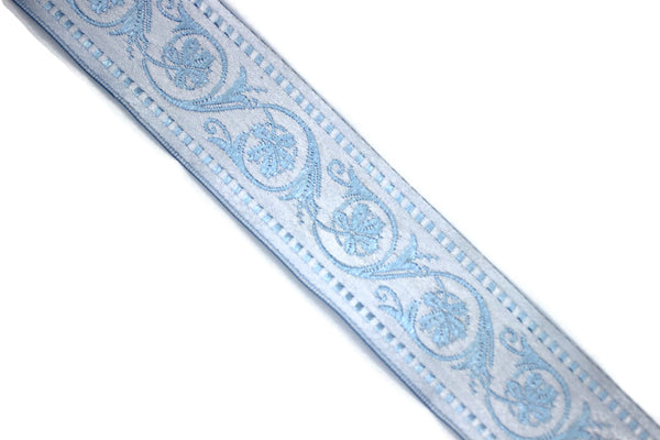 35 mm Blue Wildflower ribbon, Jacquard Trims (1.37 inches), Vintage Ribbons, Decorative Ribbons, Sewing Trim, Trimming, CNK08