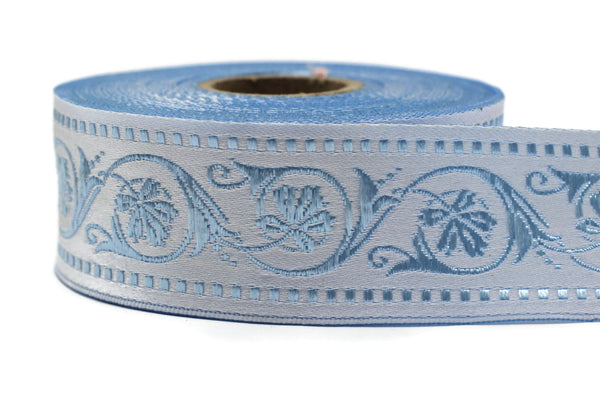 35 mm Blue Wildflower ribbon, Jacquard Trims (1.37 inches), Vintage Ribbons, Decorative Ribbons, Sewing Trim, Trimming, CNK08