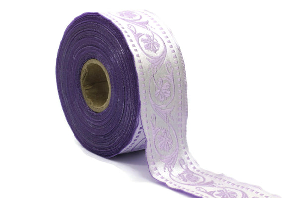 35 mm Lilac Wildflower ribbon, Jacquard Trims (1.37 inches), Vintage Ribbons, Decorative Ribbons, Sewing Trim, Trimming, CNK08