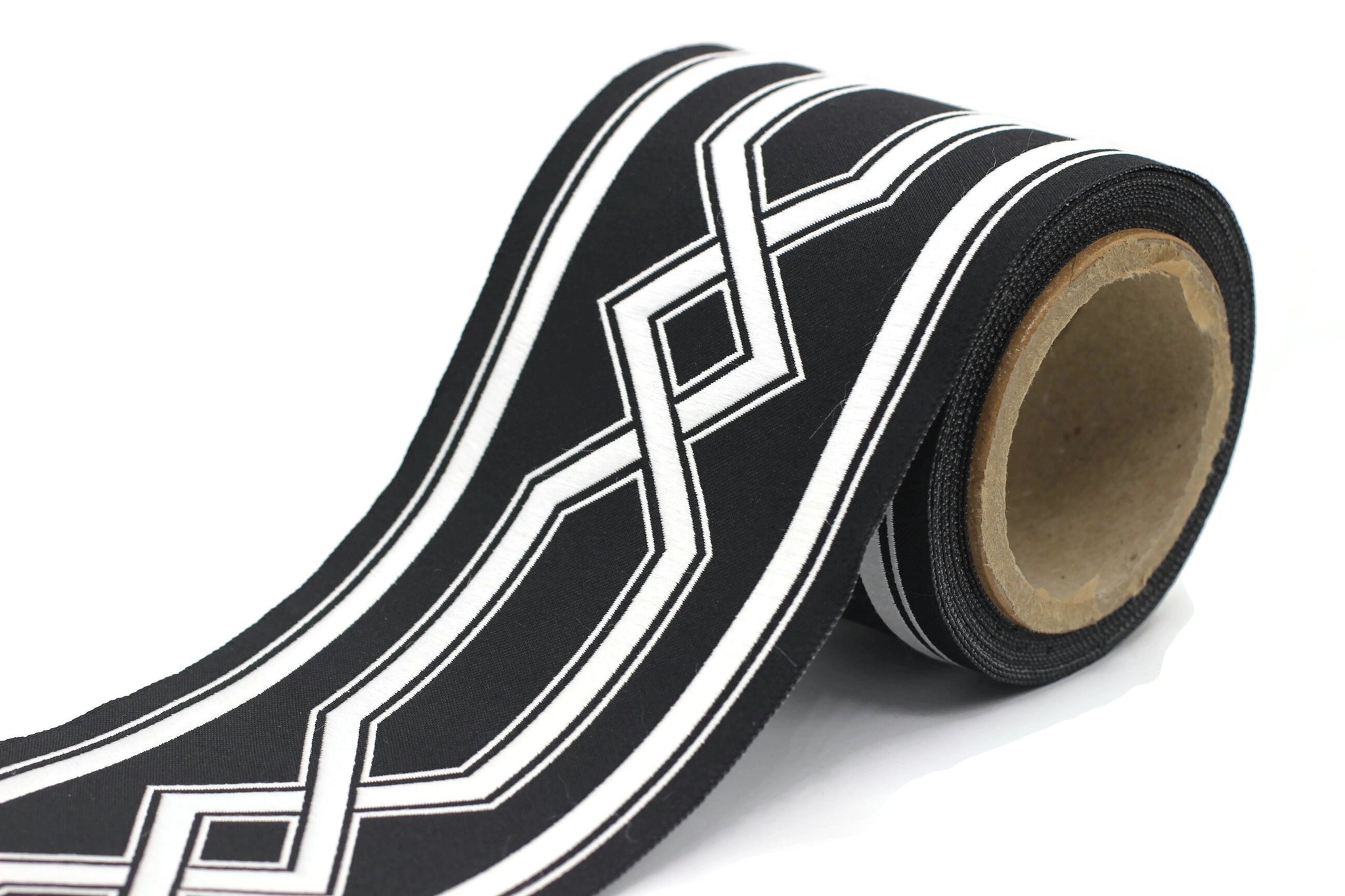 Black&White 100 mm Embroidered Ribbons (3.93 inch), Jacquard Trims, Sewing Trim, Drapery Trim, Curtain Trims, Jacquard Ribbons 178 V9