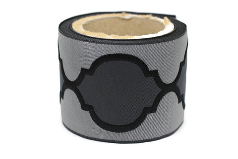 68 mm Gray - Dark Gray Jacquard Ribbons (2.67 inch), Banding for your Drapery, Upholstery, Pillows, Home Decor, Drapery Trim Tape 186 V8