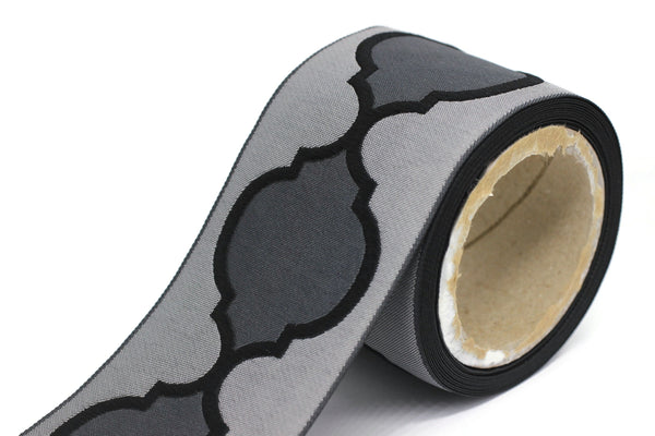 68 mm Gray - Dark Gray Jacquard Ribbons (2.67 inch), Banding for your Drapery, Upholstery, Pillows, Home Decor, Drapery Trim Tape 186 V8