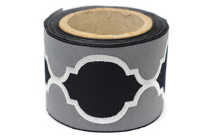 Gray - Navy Blue 68 mm Jacquard Ribbons (2.67 inch), Banding for your Drapery, Upholstery, Pillows, Home Decor, Drapery Trim Tape 186 V5