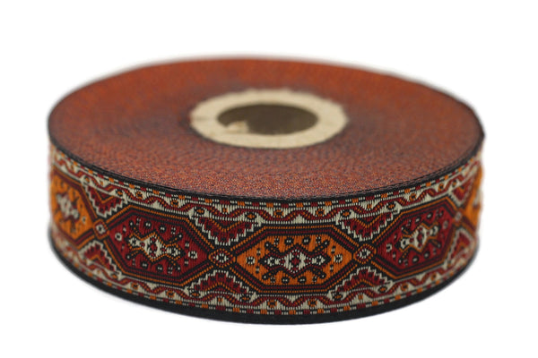 25 mm Anatolian Kilim Jacquard Ribbons (0.98 inches), Upholstery Fabric, Woven Trim, Drapery Curtain Making Border 25588