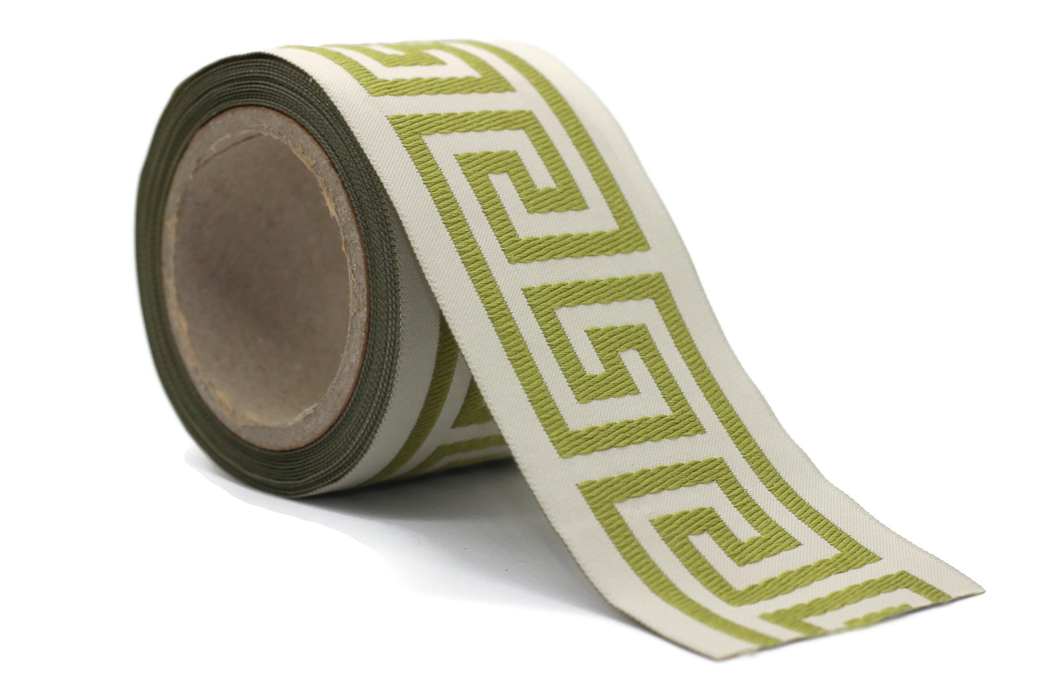 Green 68 mm Greek Key Ribbon Trim (2.67 inch), Jacquard Trims for your Drapes, Curtains, Drapery Banding, Drapery Trim Tape V6 176