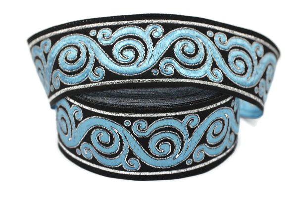 35 mm Blue&Black Celtic Snail Jacquard trim (1.37 inches), Native American Jacquard trim, woven trim woven jacquard, jacquard ribbons, 35221