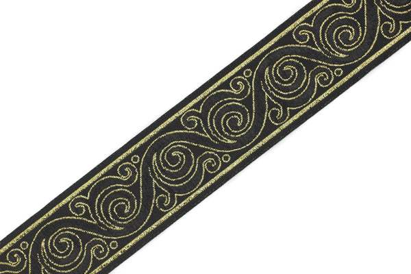 35 mm Black Celtic Snail Jacquard Ribbon Trim (1.37 inches), Woven Border, Upholstery Fabric,Drapery Ribbon Trim Costume Design 35221