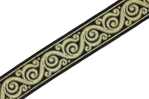 35 mm Yellow&Black Celtic Snail Jacquard Ribbon Trim (1.37 inches), Woven Border, Upholstery Fabric,Drapery Ribbon Trim Costume Design 35221