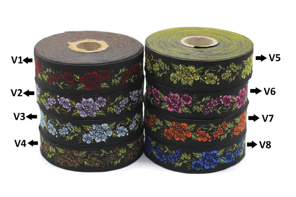 25 mm Floral Jacquard trim (0.98 inches, vintage Ribbon, Decorative Craft Ribbon, Floral Jacquard Ribbon, towel trim, 25096