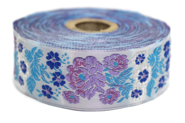 35 mm Lilac Floral Embroidered ribbon (1.37 inches), Vintage Jacquard, Floral ribbon, Sewing trim, Jacquard trim, Jacquard ribbon, 35097