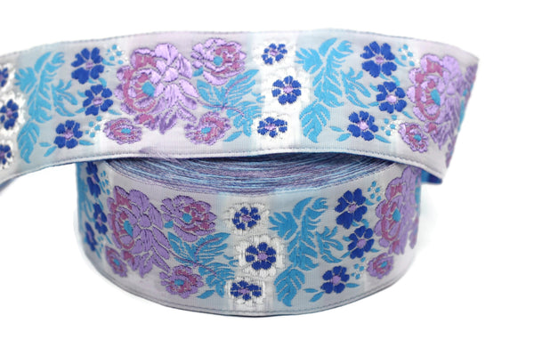 35 mm Lilac Floral Embroidered ribbon (1.37 inches), Vintage Jacquard, Floral ribbon, Sewing trim, Jacquard trim, Jacquard ribbon, 35097