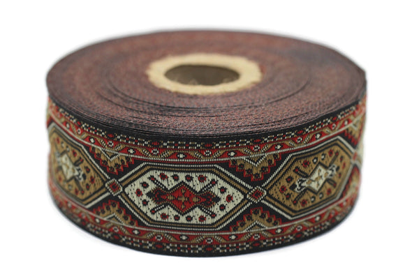 35 mm Anatolian Kilim Jacquard Ribbons (1.37 inches), Upholstery Fabric, Woven Trim, Drapery Curtain Making Border 35588