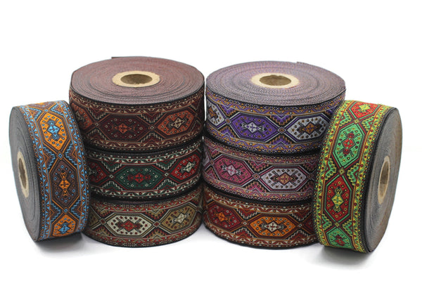 35 mm Anatolian Kilim Jacquard Ribbons (1.37 inches), Upholstery Fabric, Woven Trim, Drapery Curtain Making Border 35588