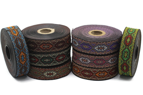 25 mm Anatolian Kilim Jacquard Ribbons (0.98 inches), Upholstery Fabric, Woven Trim, Drapery Curtain Making Border 25588