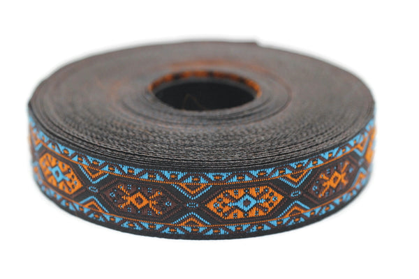 18 mm Anatolian Kilim Jacquard Ribbons (0.70 inches), Upholstery Fabric, Woven Trim, Drapery Curtain Making Border 18588