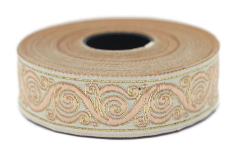 22 mm Peach&White Celtic Snail Jacquard Ribbon Trim (0.86 inches), Woven Border, Upholstery Fabric, Drapery Ribbon Trim Costume Design 22221