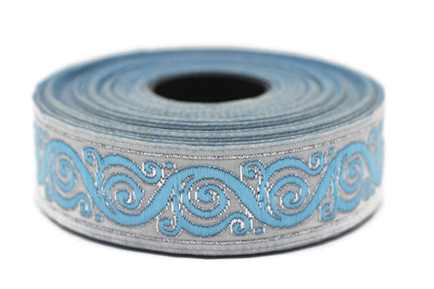 22 mm Blue&White Celtic Snail Jacquard Ribbon Trim (0.86 inches), Woven Border, Upholstery Fabric, Drapery Ribbon Trim Costume Design 22221
