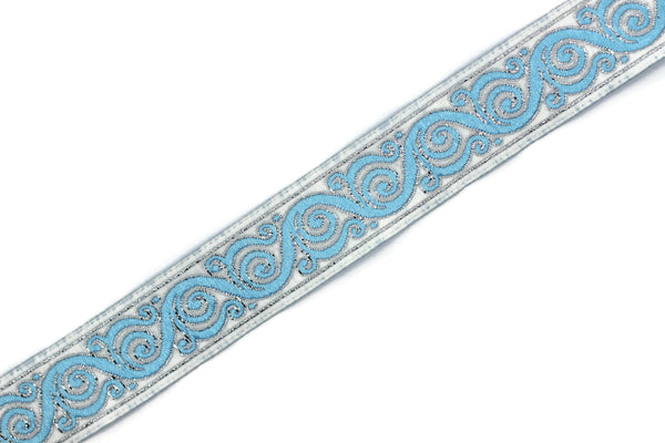 22 mm Blue&White Celtic Snail Jacquard Ribbon Trim (0.86 inches), Woven Border, Upholstery Fabric, Drapery Ribbon Trim Costume Design 22221
